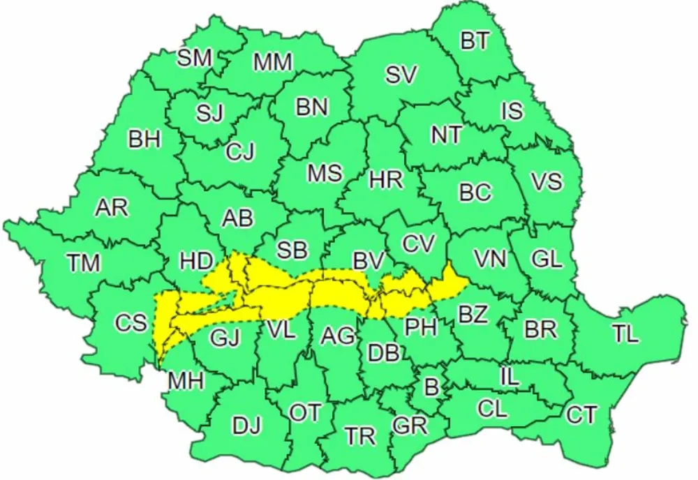 Avertizare meteo pentru zona montană! COD GALBEN de ploi și viscol